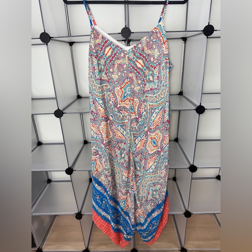 AUW Women's Paisley Spaghetti Strap Flowy Handkerchief Midi Sundress Size L